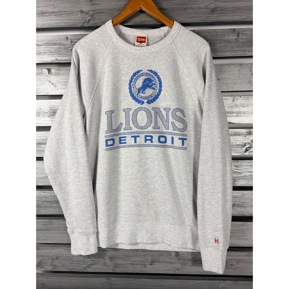 Detroit Lions Sweatshirt Mens M Homage Gray NFL Raglan Crewneck Pullover